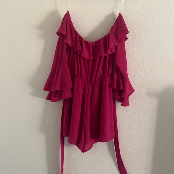Pink Lily Hot Pink Off-The-Shoulder Romper | Medium - Picture 2 of 7